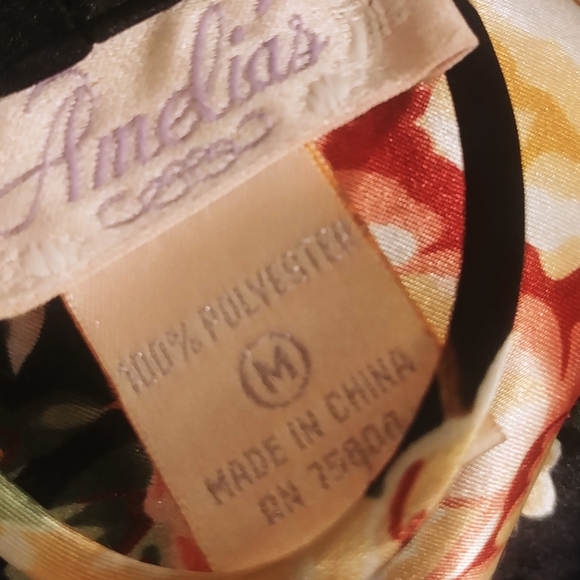 Amelia's black Floral Satin Wrap Robe& Slip set sz M/L - Picture 4 of 9